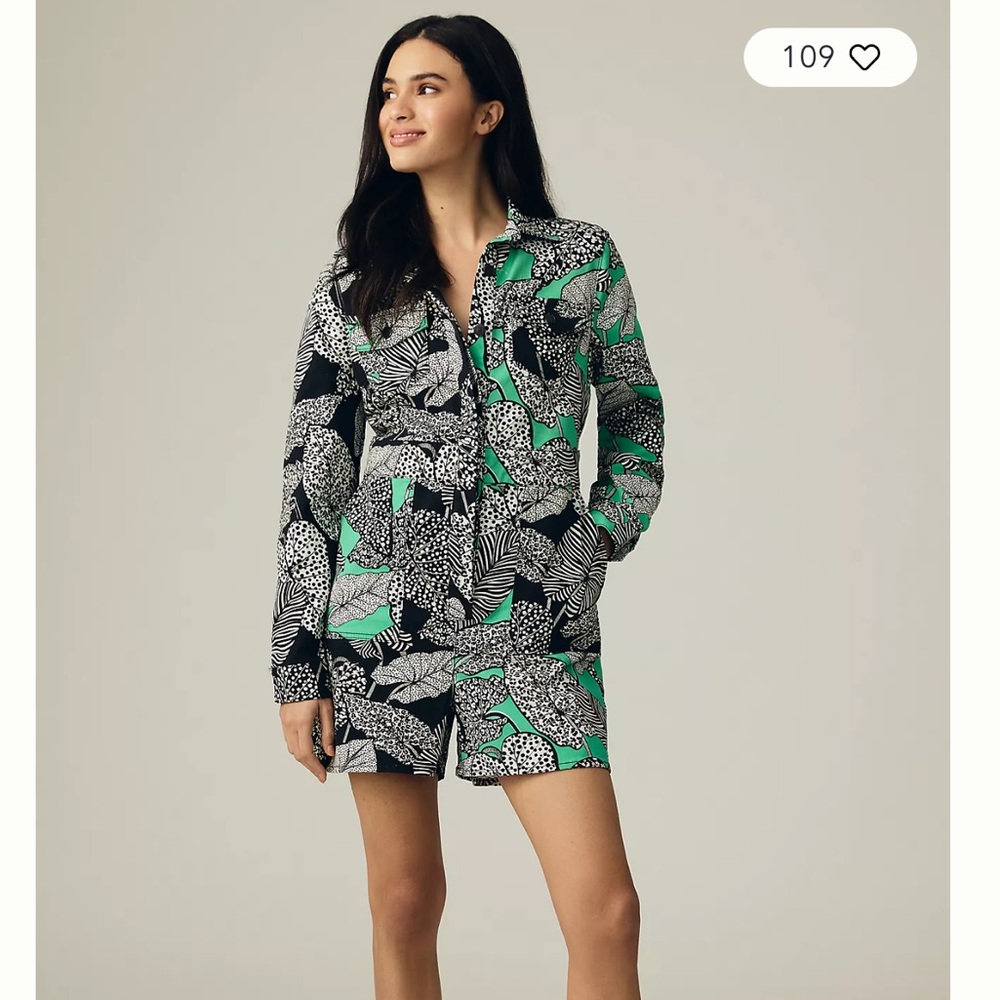 FARM Rio Black and Green Leaf Print Romper